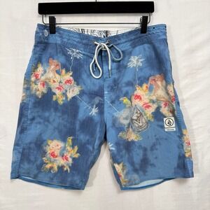 Volcom Board Shorts Mens 32 Blue Slingers Floral Surfer Tie Dye Stretch Swim
